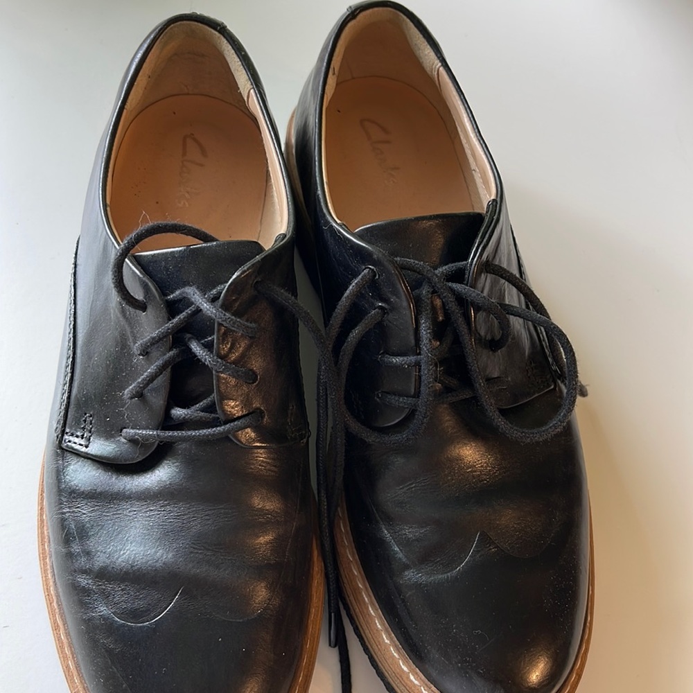 Clarks Black Leather Oxfords